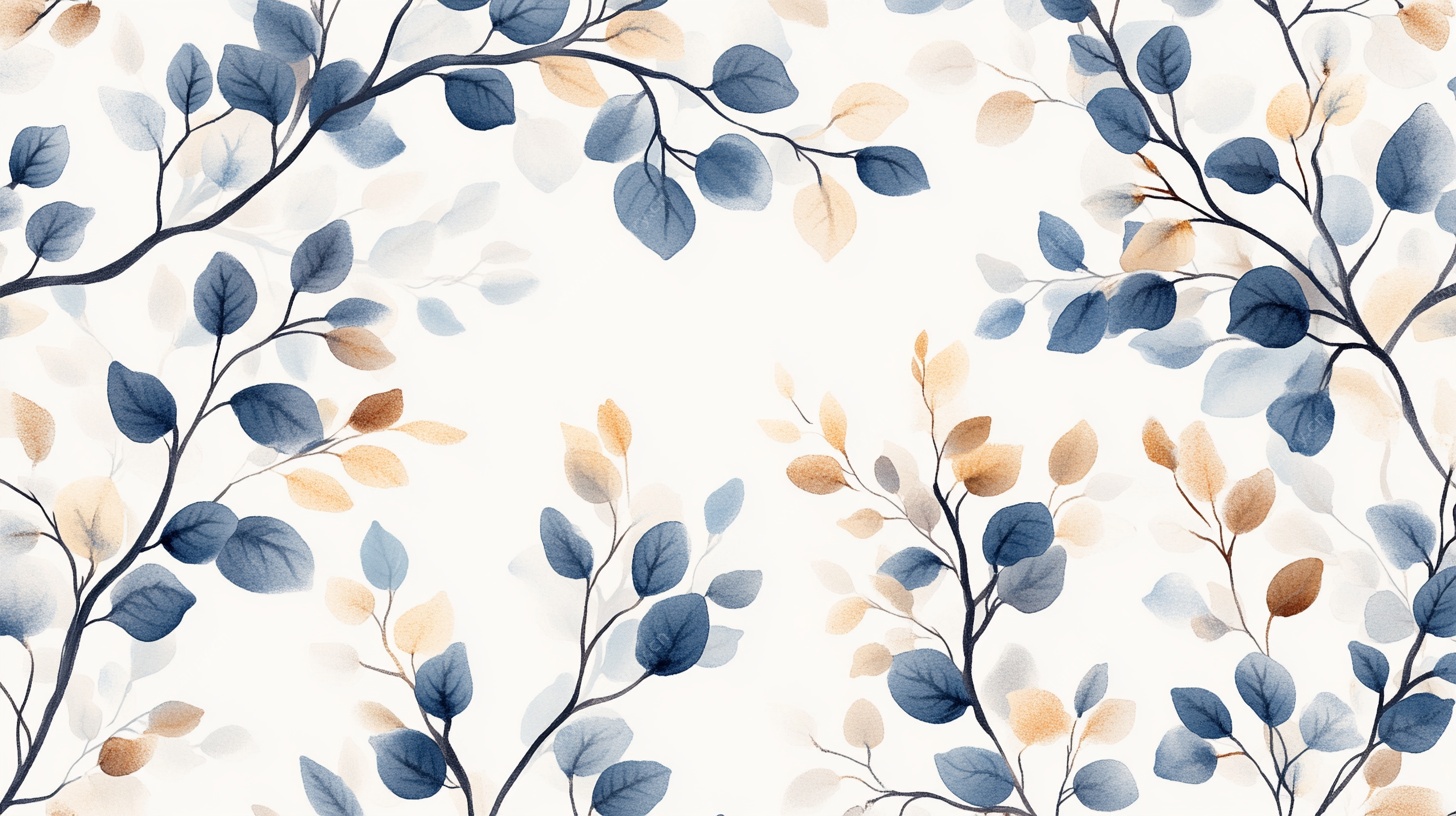 蓝黄枝叶水彩花卉背景图