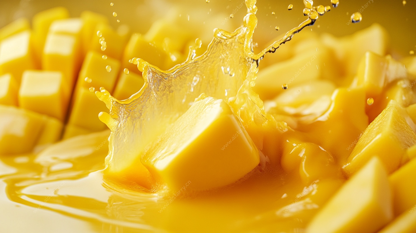 芒果块溅出果汁瞬间