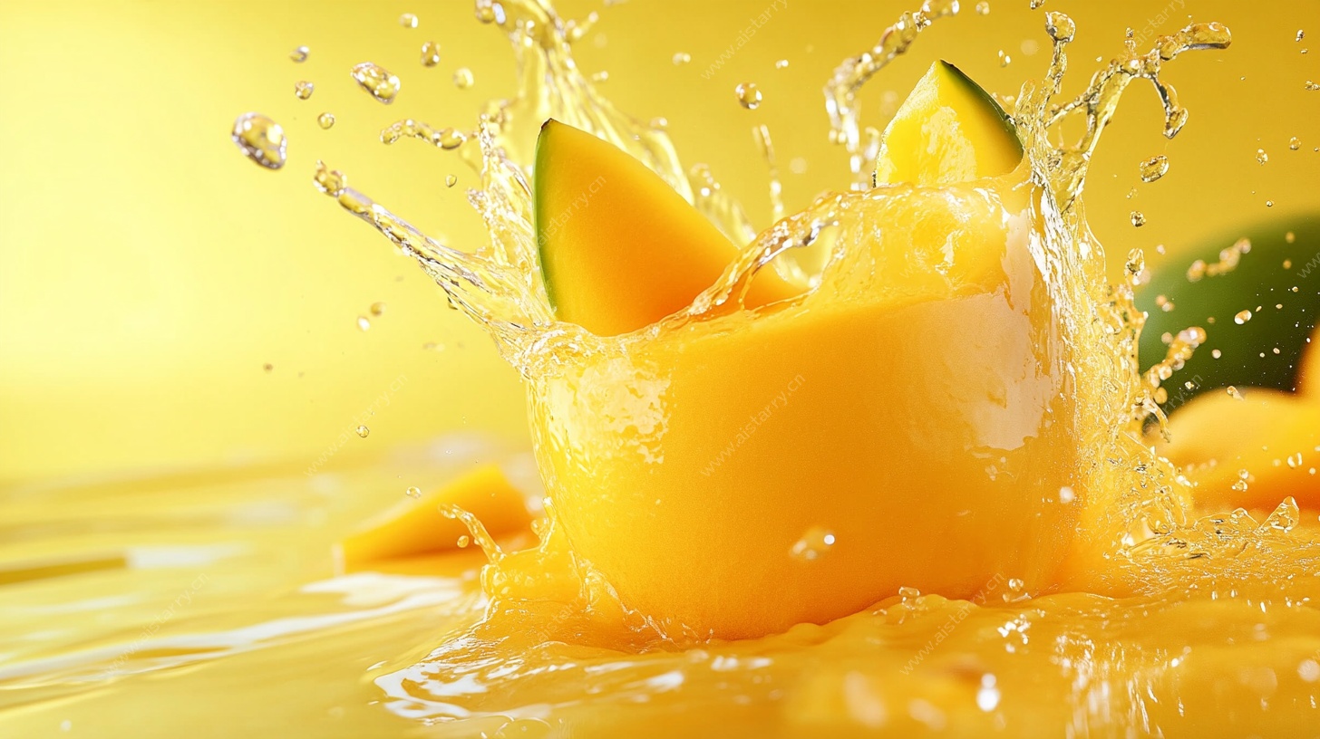 芒果果肉溅出的诱人瞬间