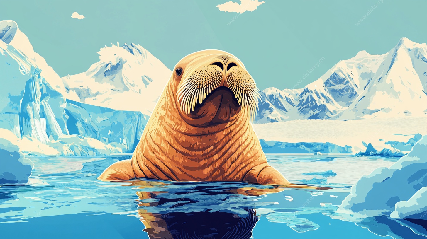 海象在冰川海域悠然自得