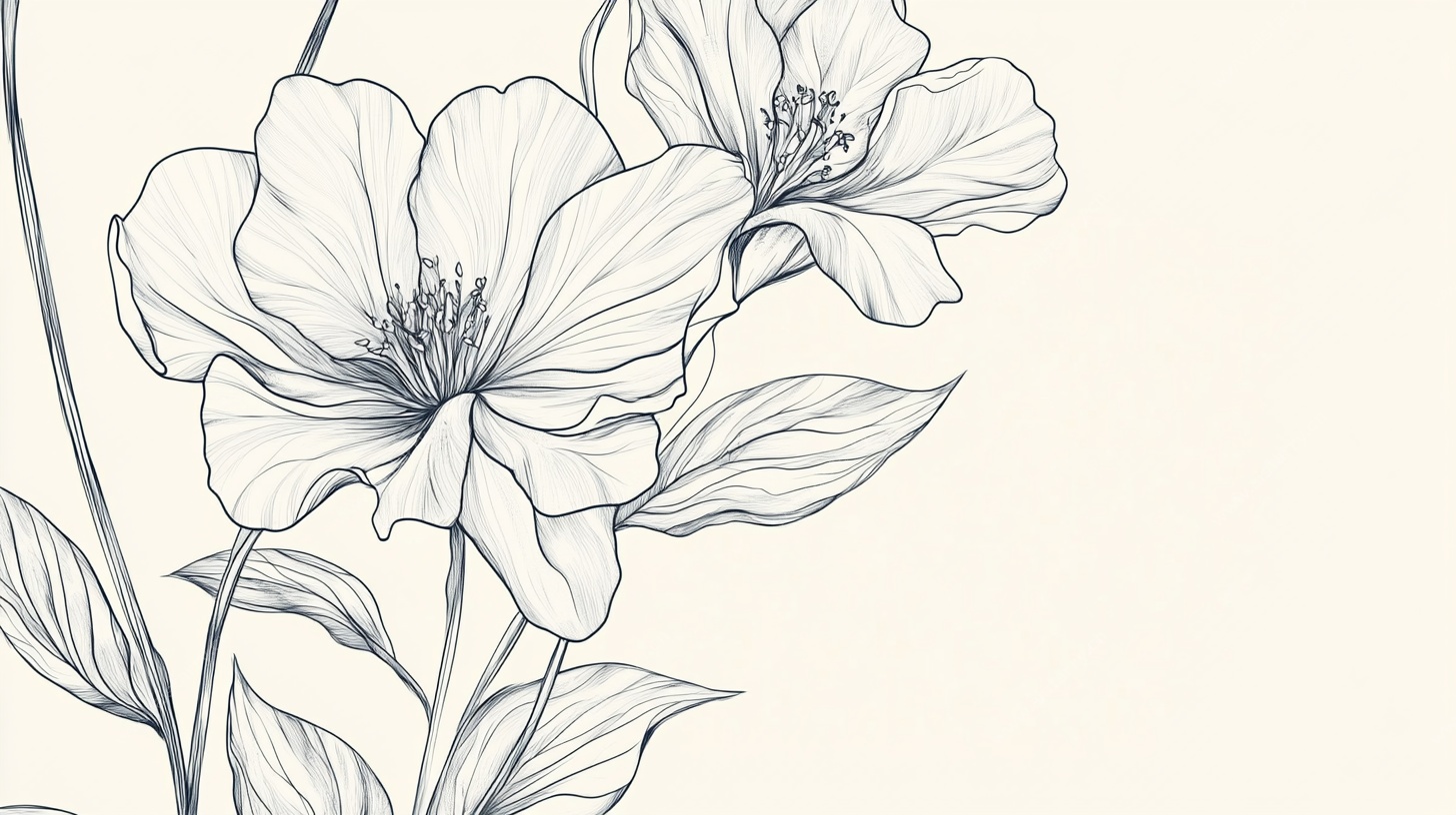 手绘线条花卉插画