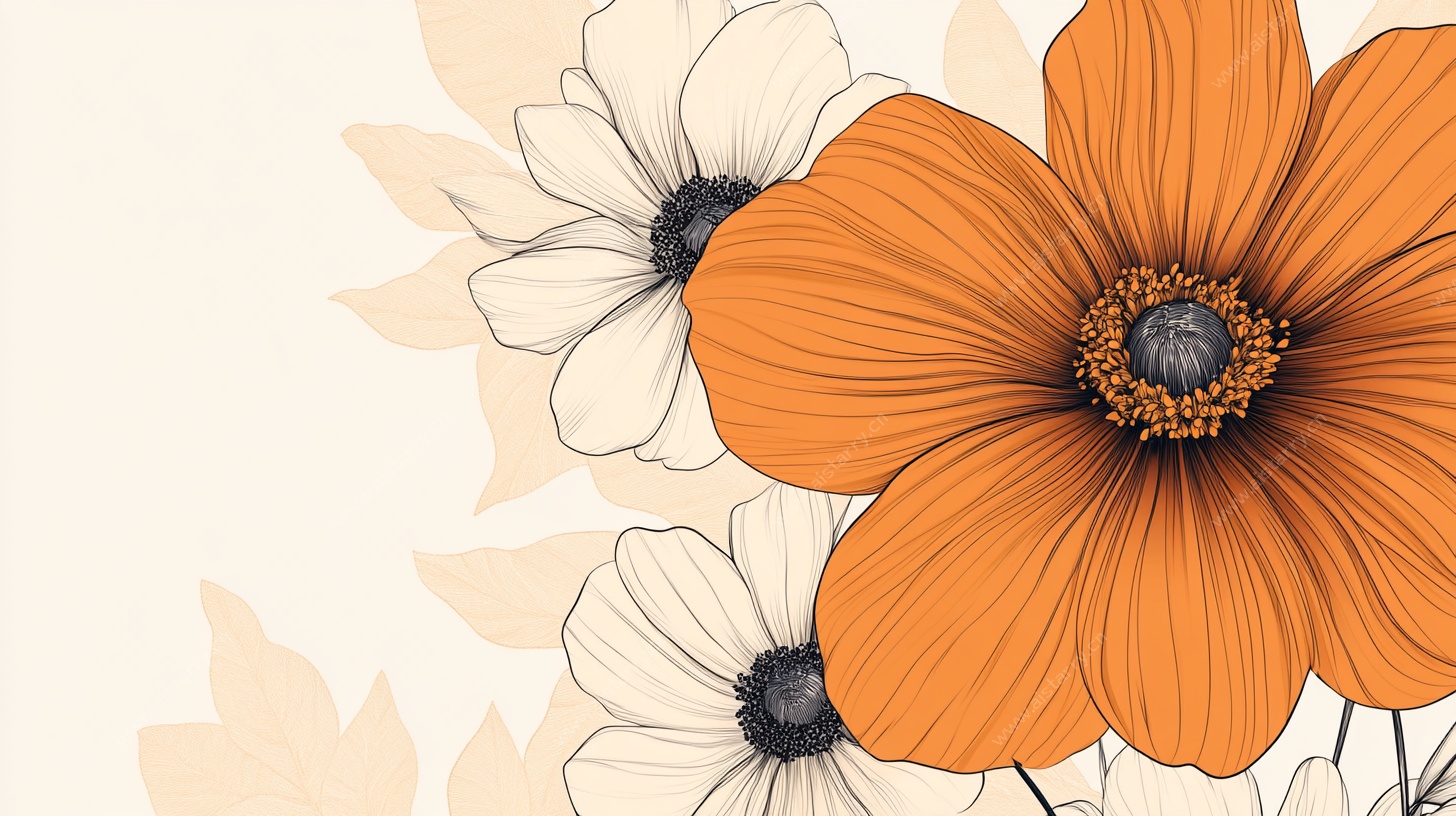 橙色花卉简约插画背景