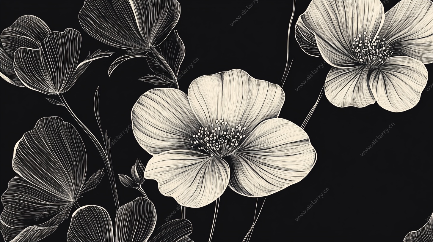 黑白花卉图案装饰画