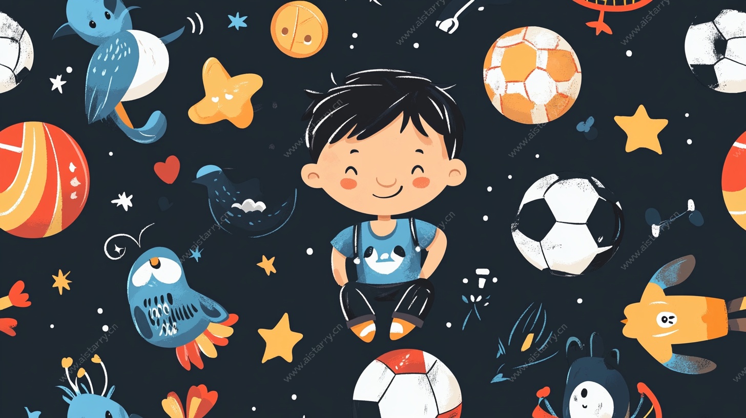 小男孩与多彩玩具梦幻场景