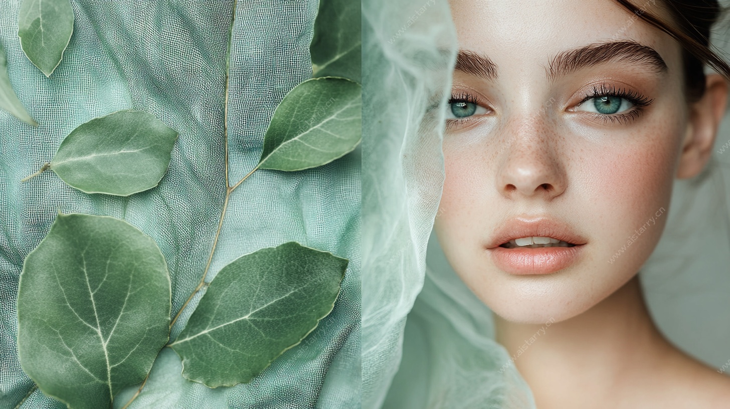 绿叶映衬下的清新少女