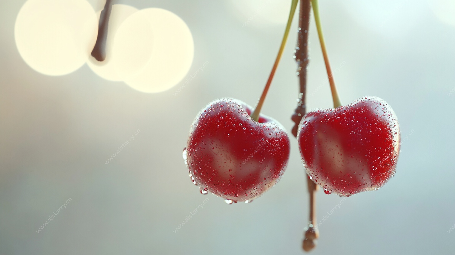 带水珠的红樱桃特写