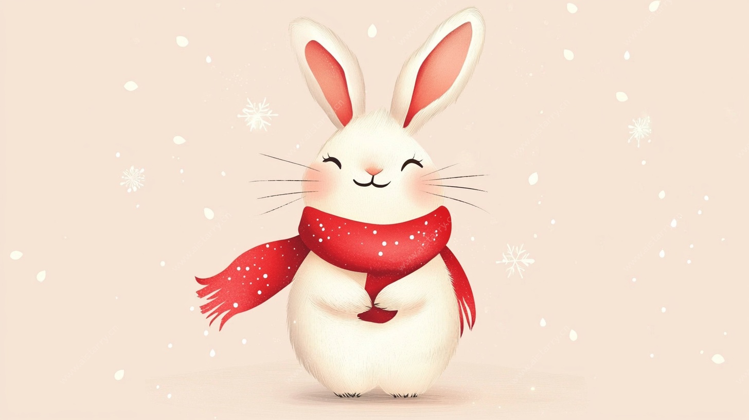 戴红围巾的可爱白兔