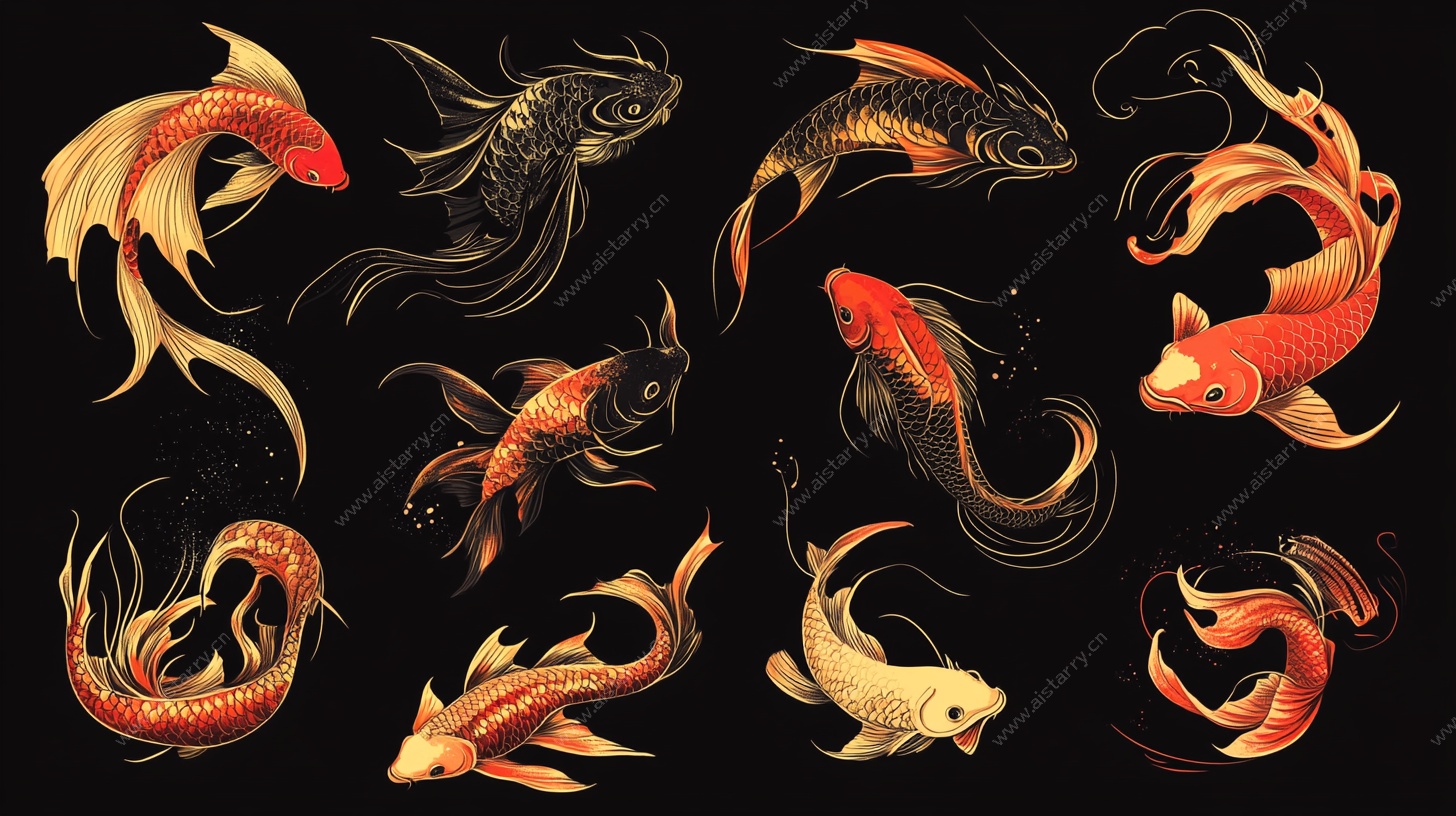 灵动多彩锦鲤图案集合