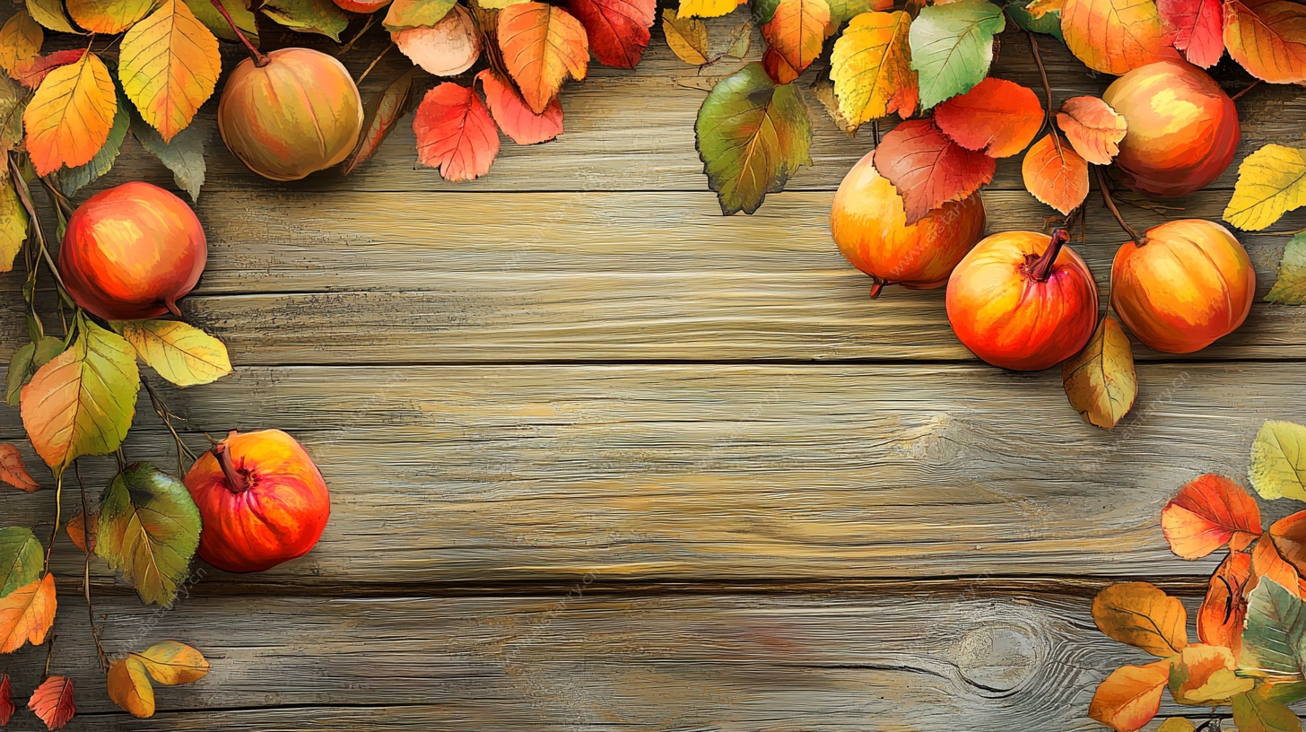 秋日木桌的丰收景象