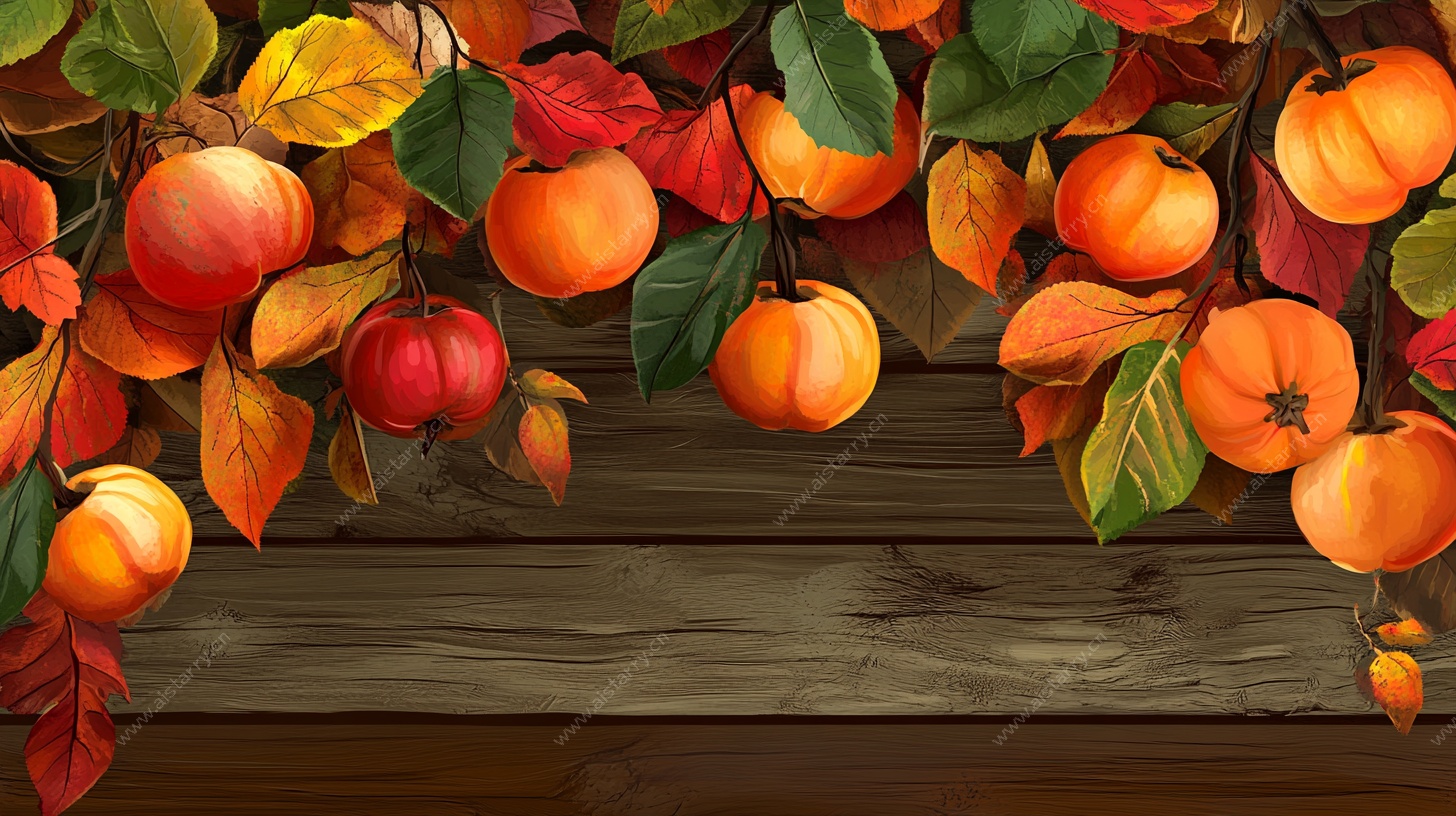 秋日水果木板装饰图