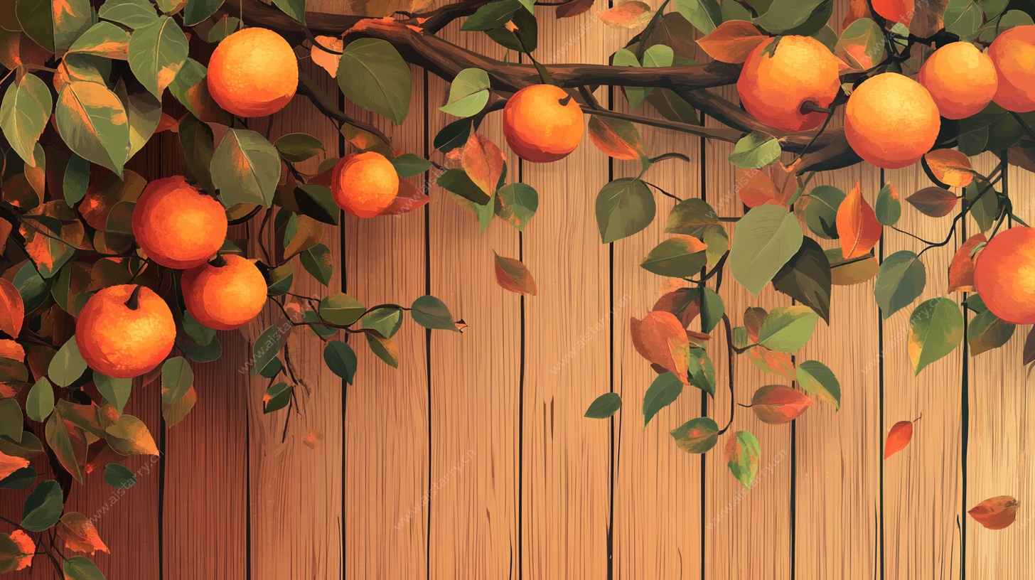 木墙旁的累累橘子硕果