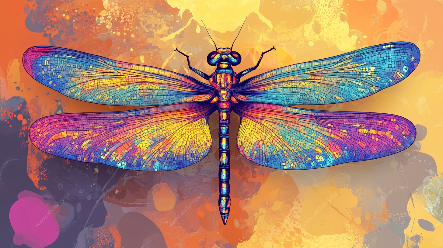 多彩梦幻水彩风蜻蜓插画