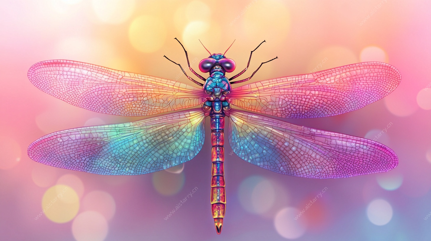 梦幻彩虹蜻蜓插画