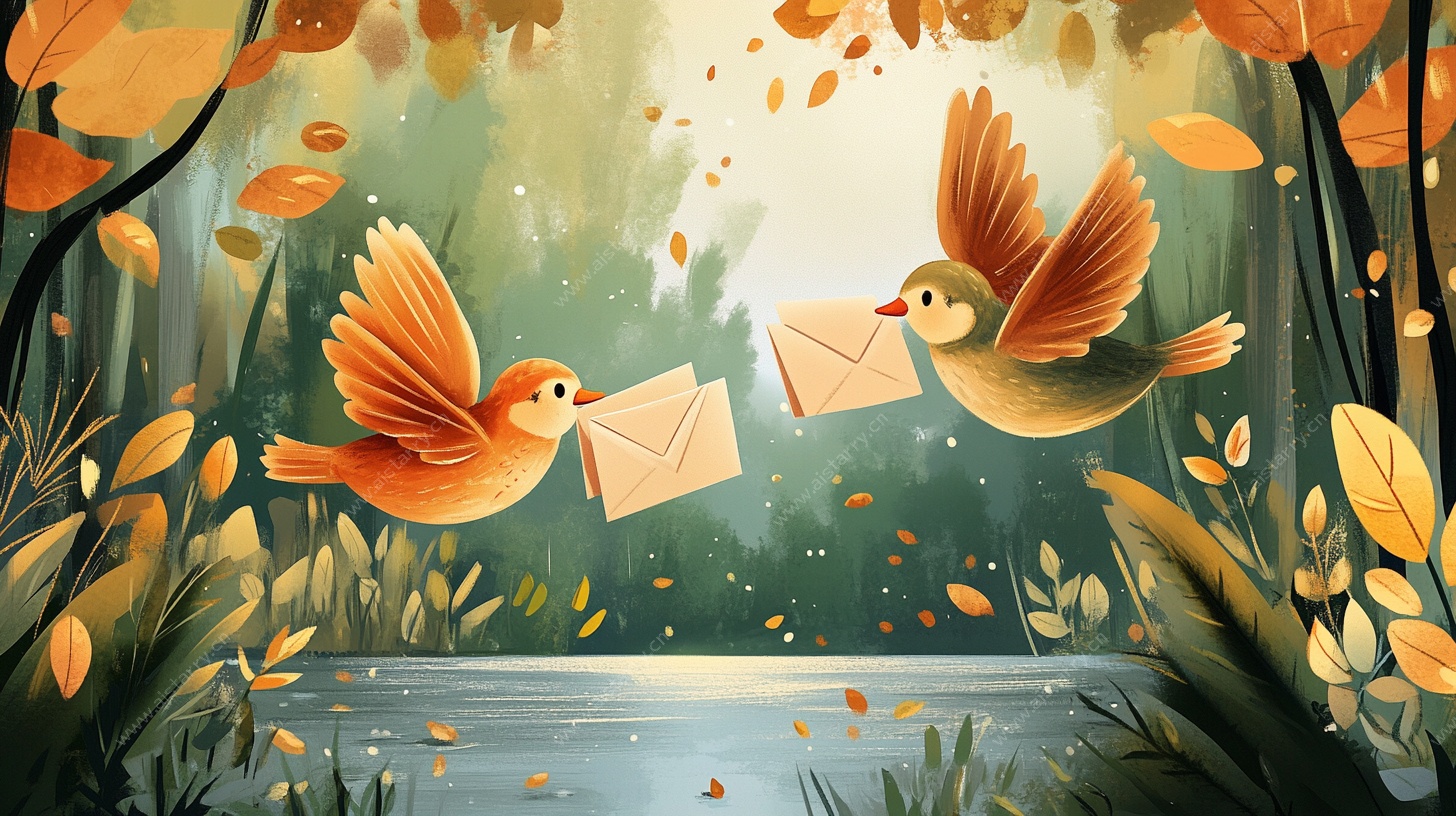 秋日林间信鸽传书插画
