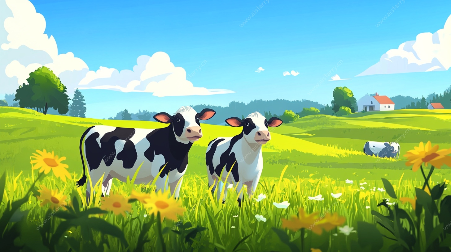 田园中可爱的两头奶牛