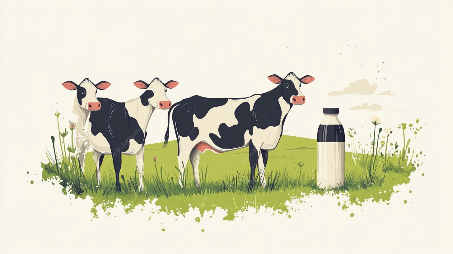 田园奶牛与牛奶瓶插画