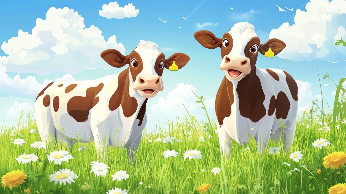 草地上的可爱奶牛