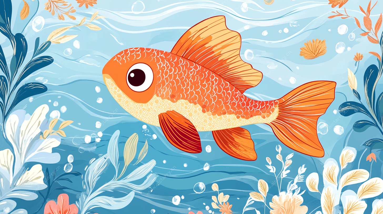 游动的可爱金鱼插画