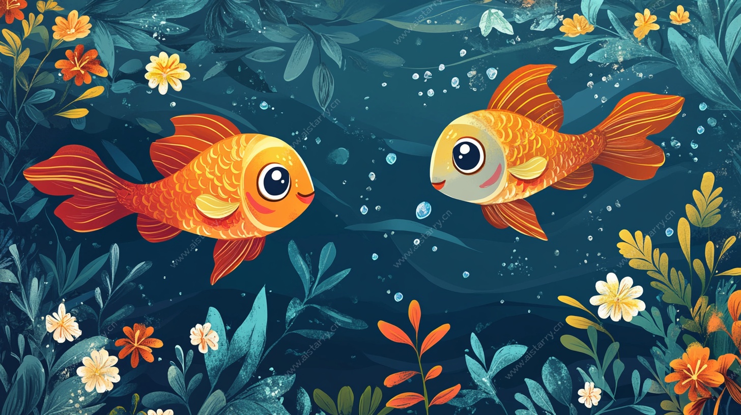 水中金鱼的梦幻花卉世界