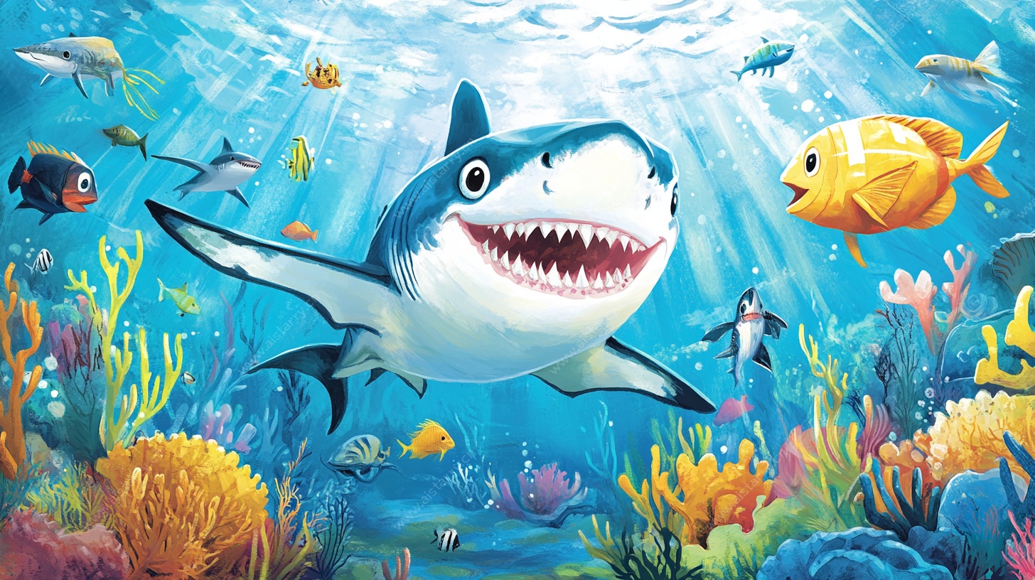 欢乐海底世界鲨鱼插画