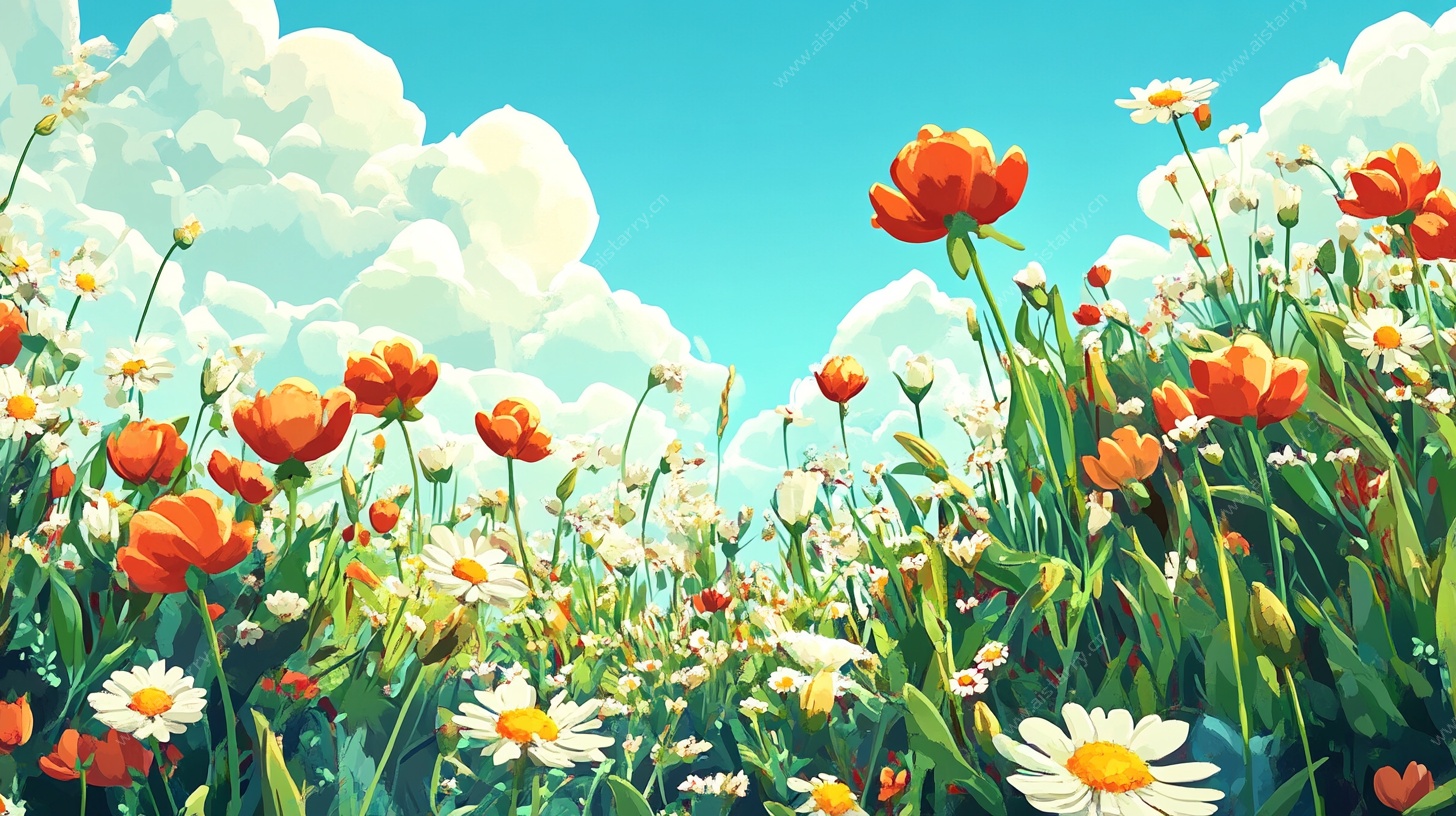 梦幻花海 清新插画风景