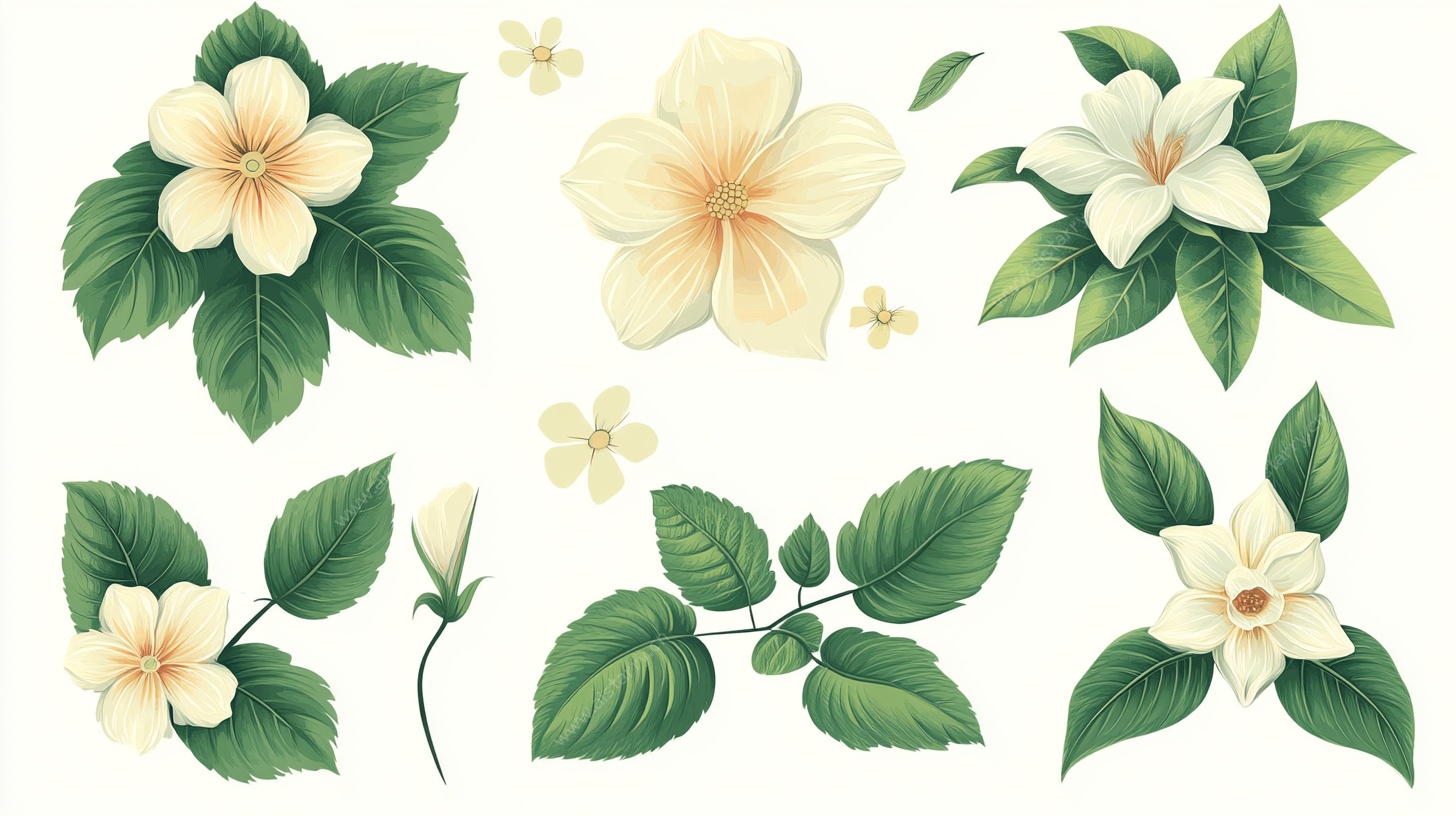 手绘清新白色花卉植物元素