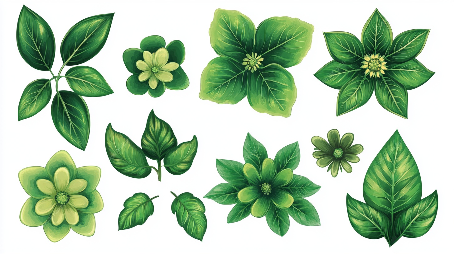 清新绿叶花朵素材