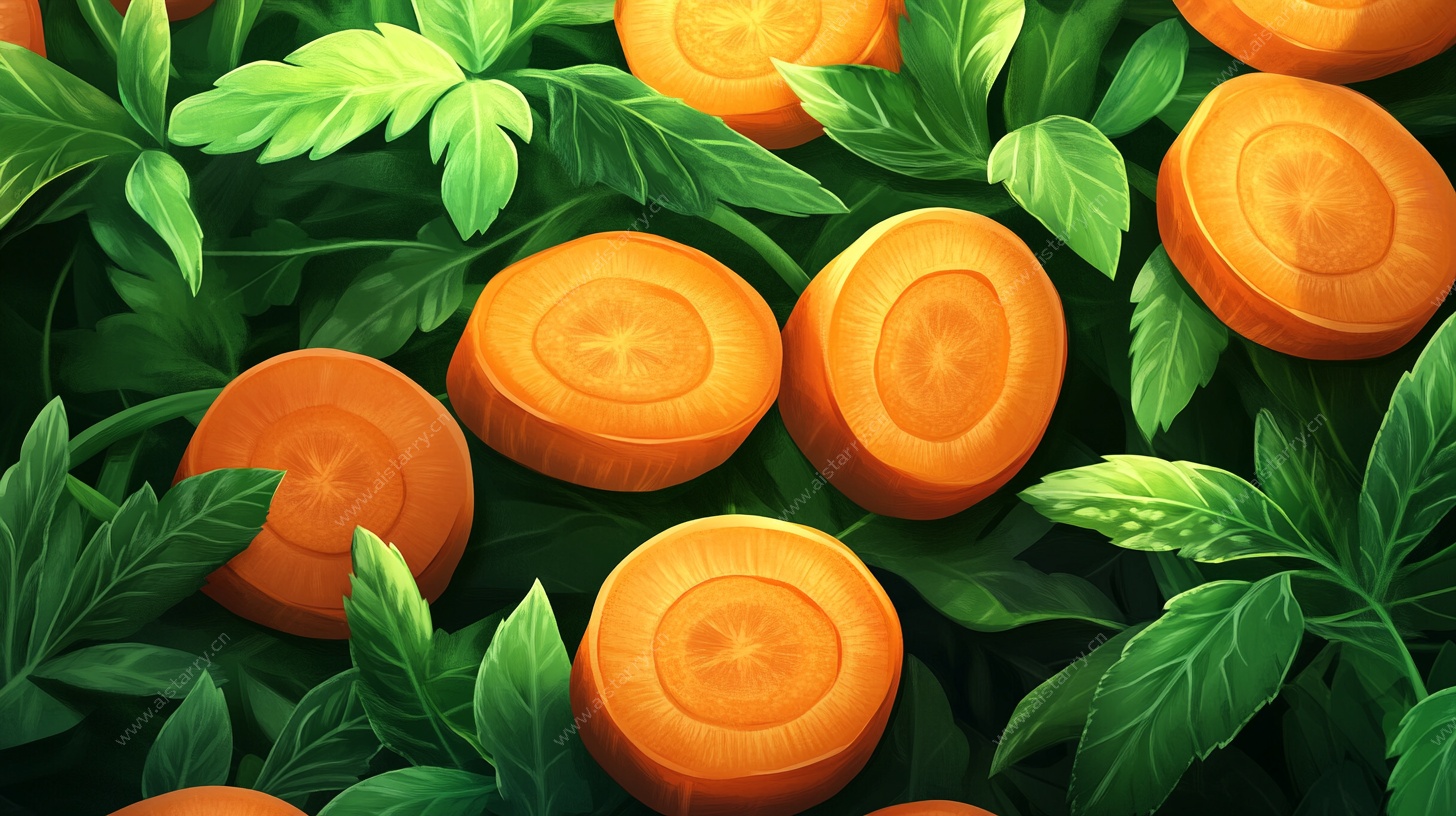 插画中的胡萝卜与绿叶