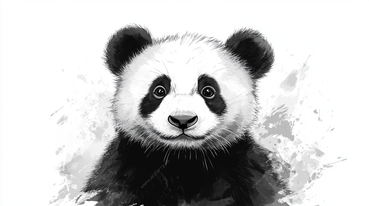 水墨风熊猫头像插画