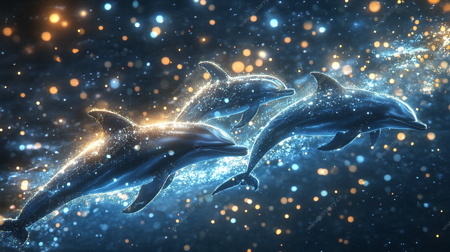 梦幻星空下的海豚群舞