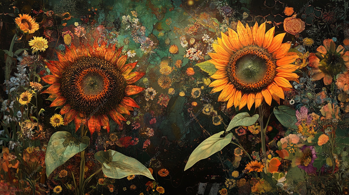 梦幻向日葵油画花卉图