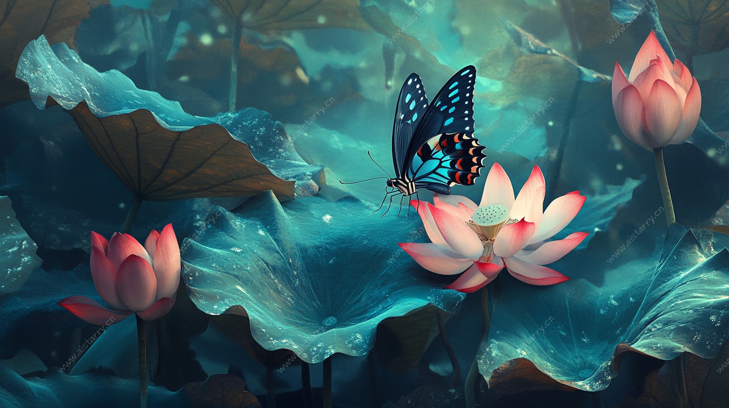 梦幻荷塘蝴蝶图