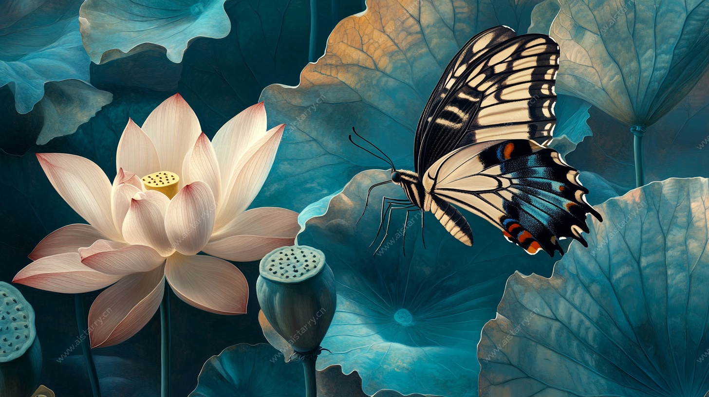 荷间蝶影 唯美自然画面