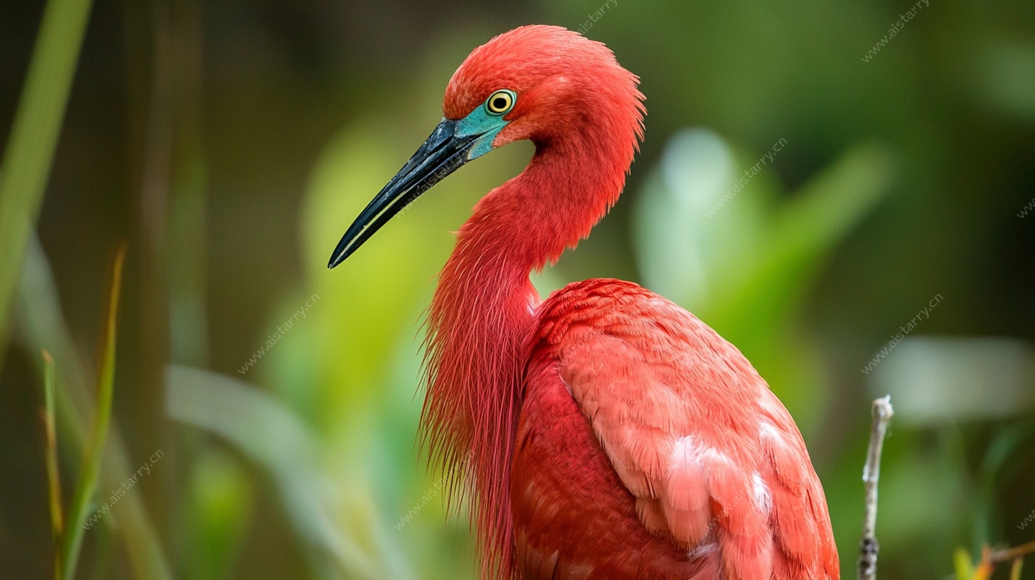 红色鹭鸟特写