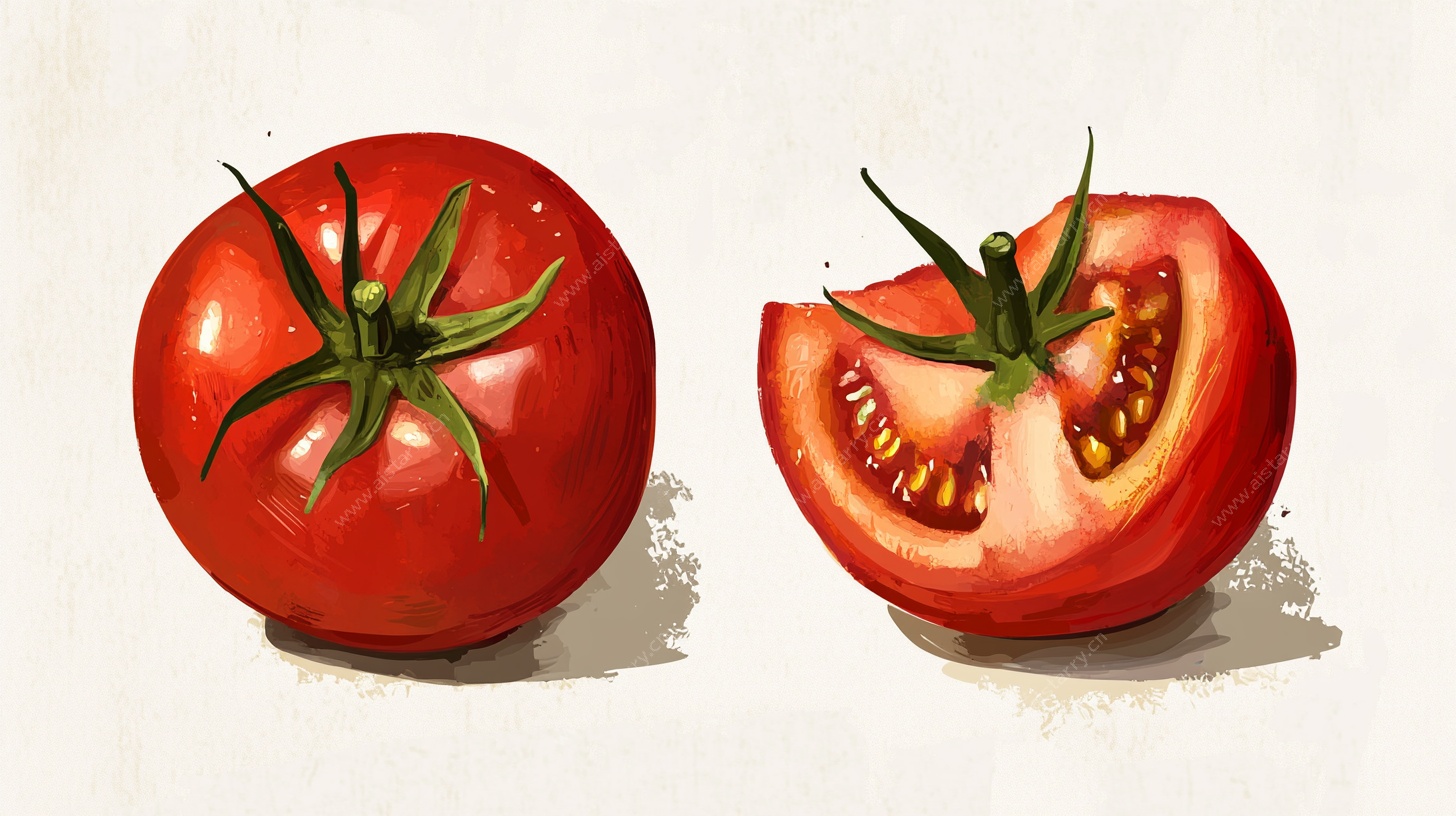 水彩风番茄插画