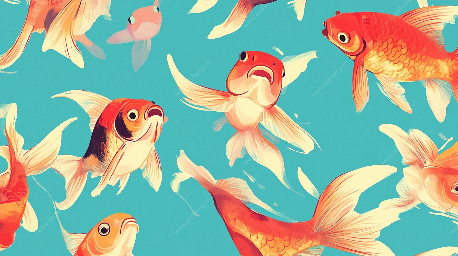 畅游的多彩金鱼图案
