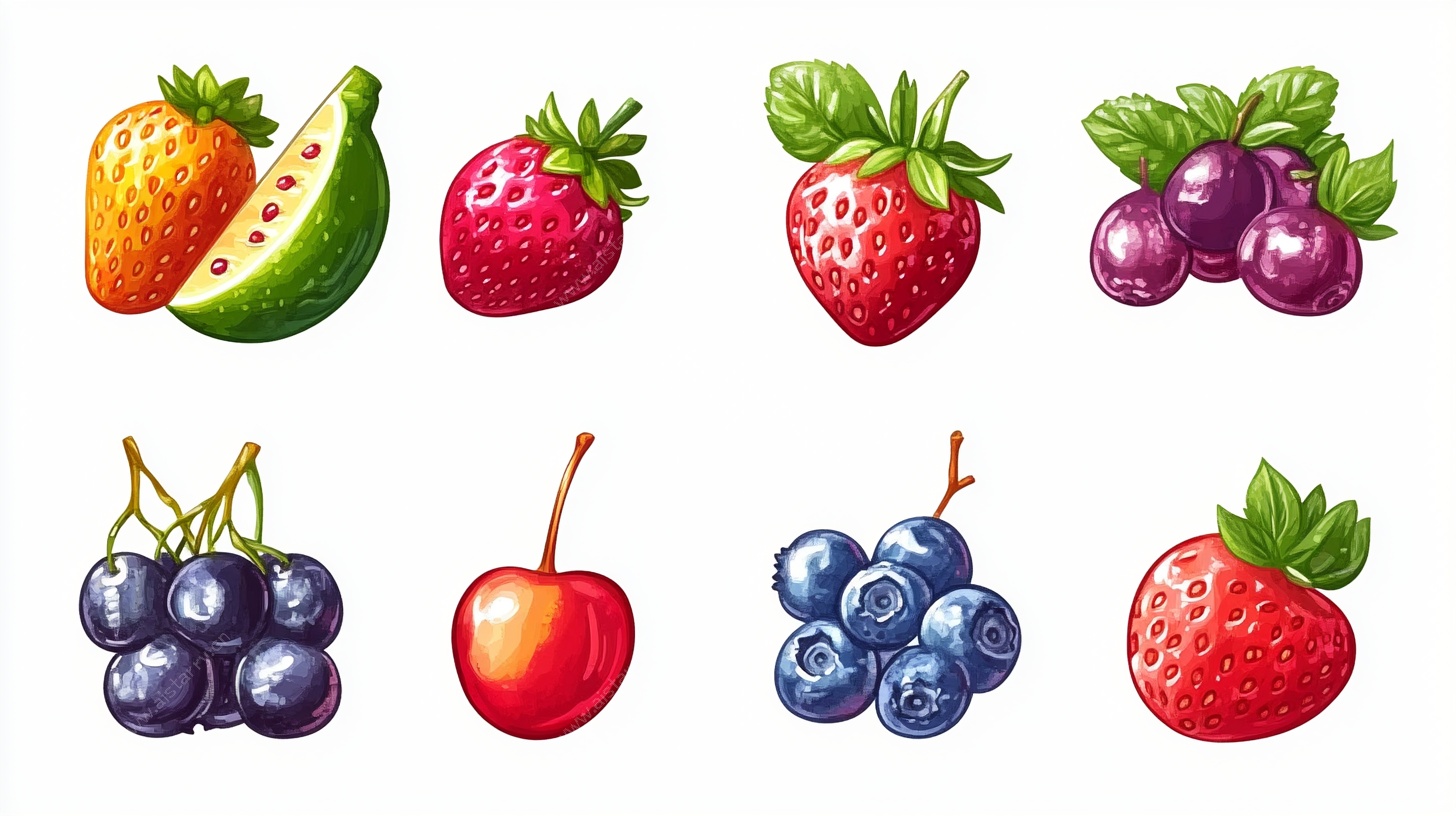 多彩新鲜浆果插画集合
