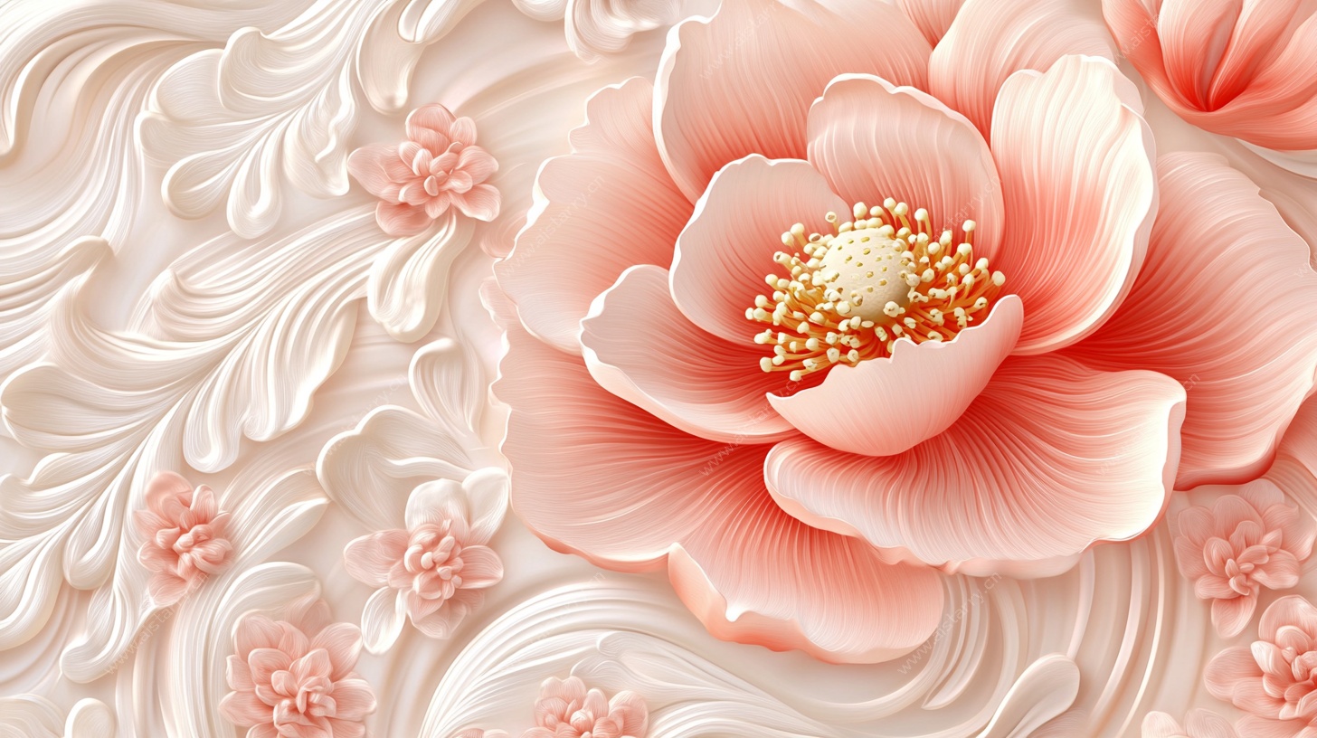 立体浮雕风粉色花卉图案