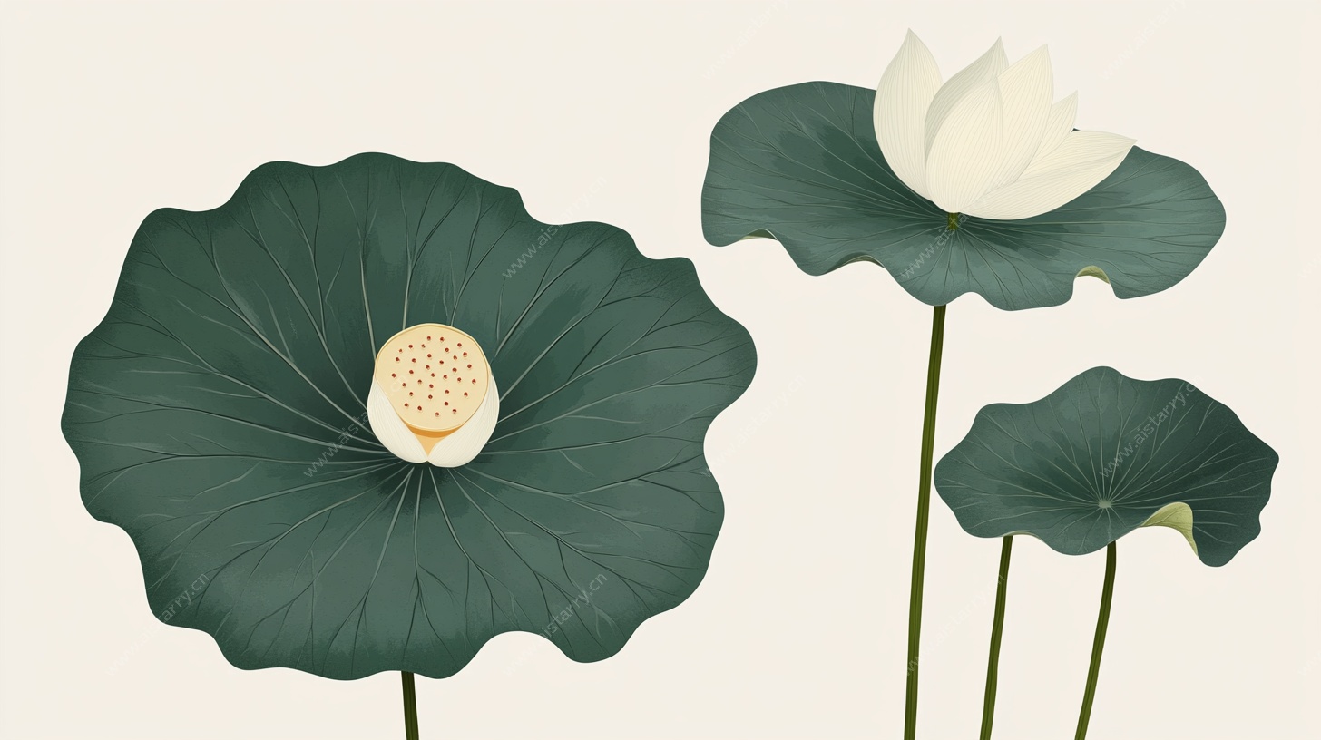 水墨风荷花荷叶插画