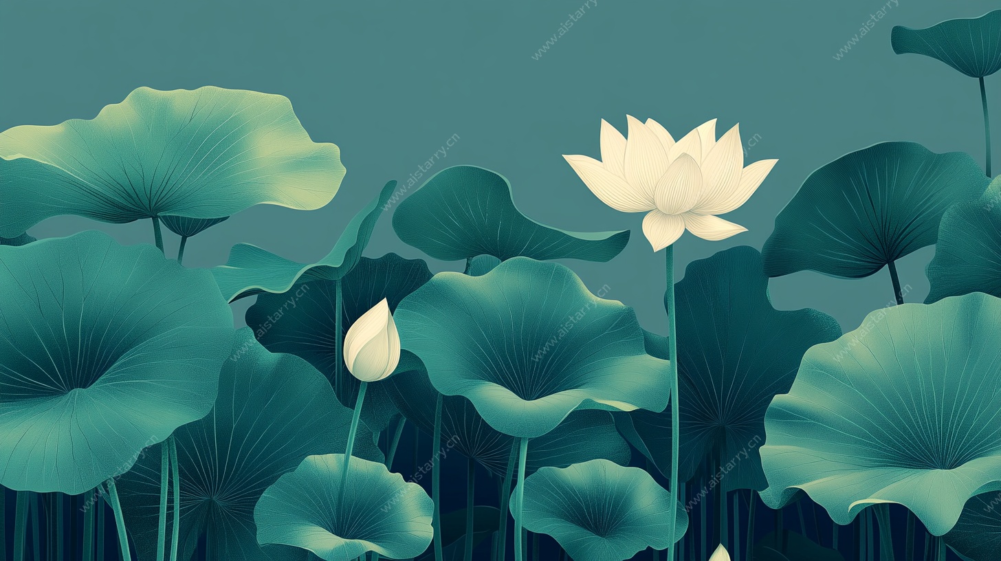 水墨风荷塘莲花图景