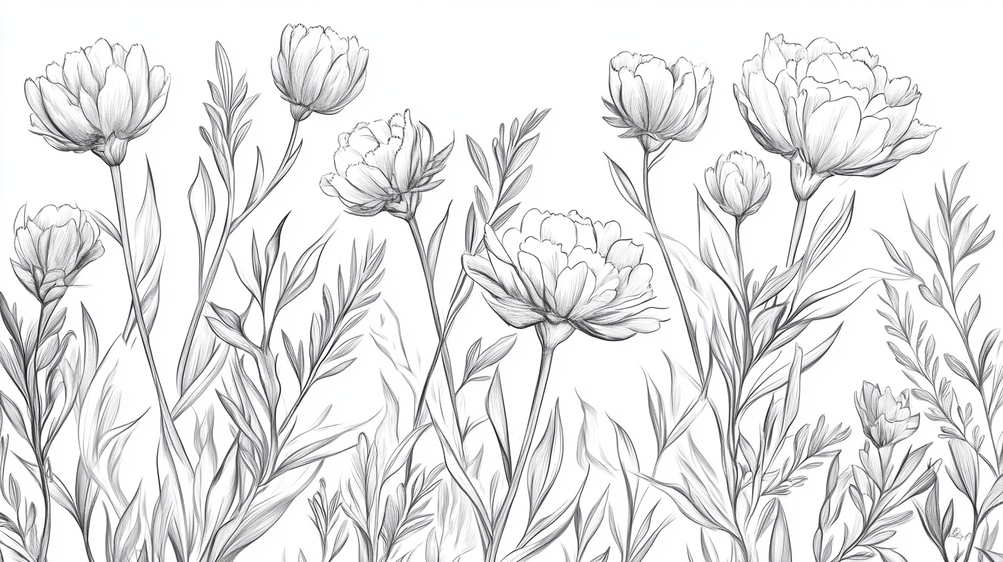 手绘花卉植物线条插画