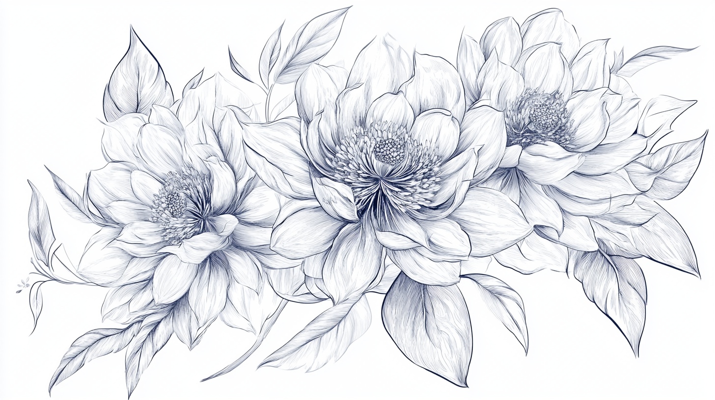 手绘花卉线条插画