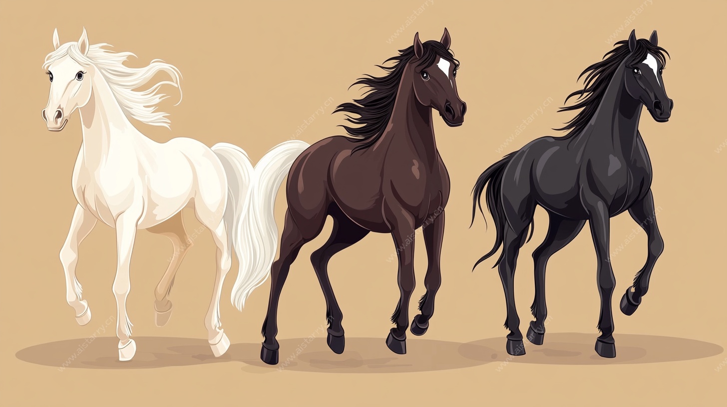 三匹马奔腾插画