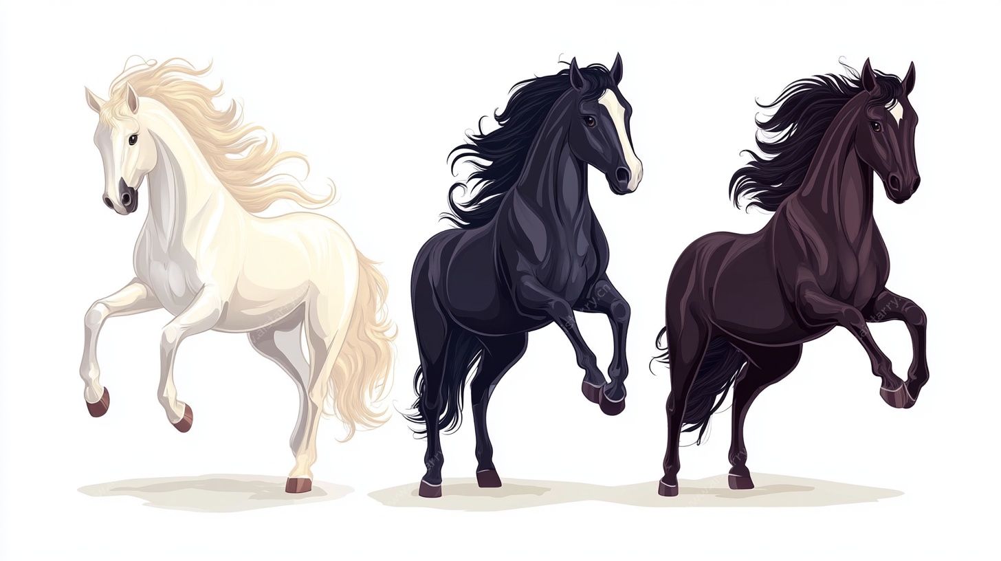 三匹奔腾骏马插画