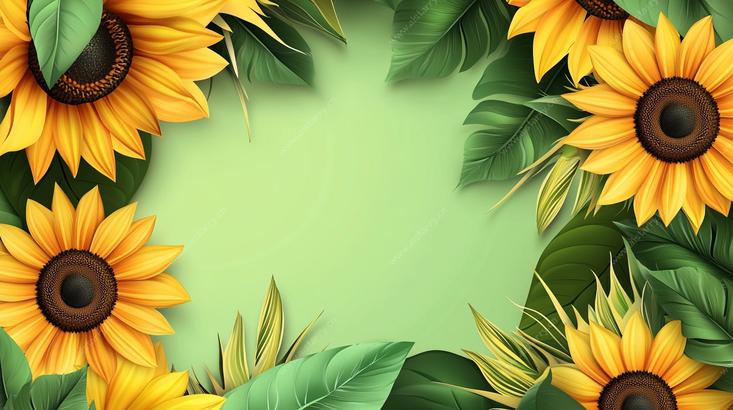 向日葵绿叶清新背景图