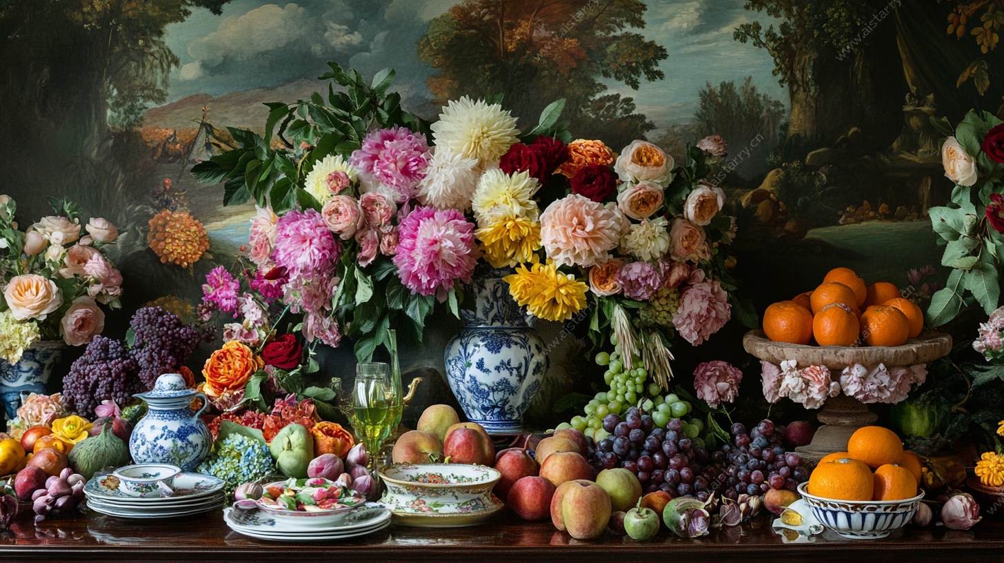 花卉与水果静物油画