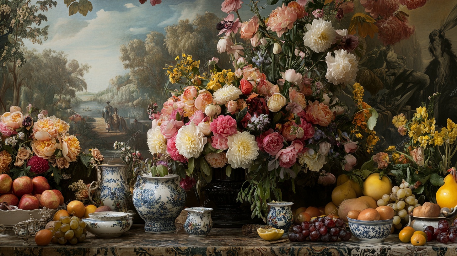 繁花硕果静物油画