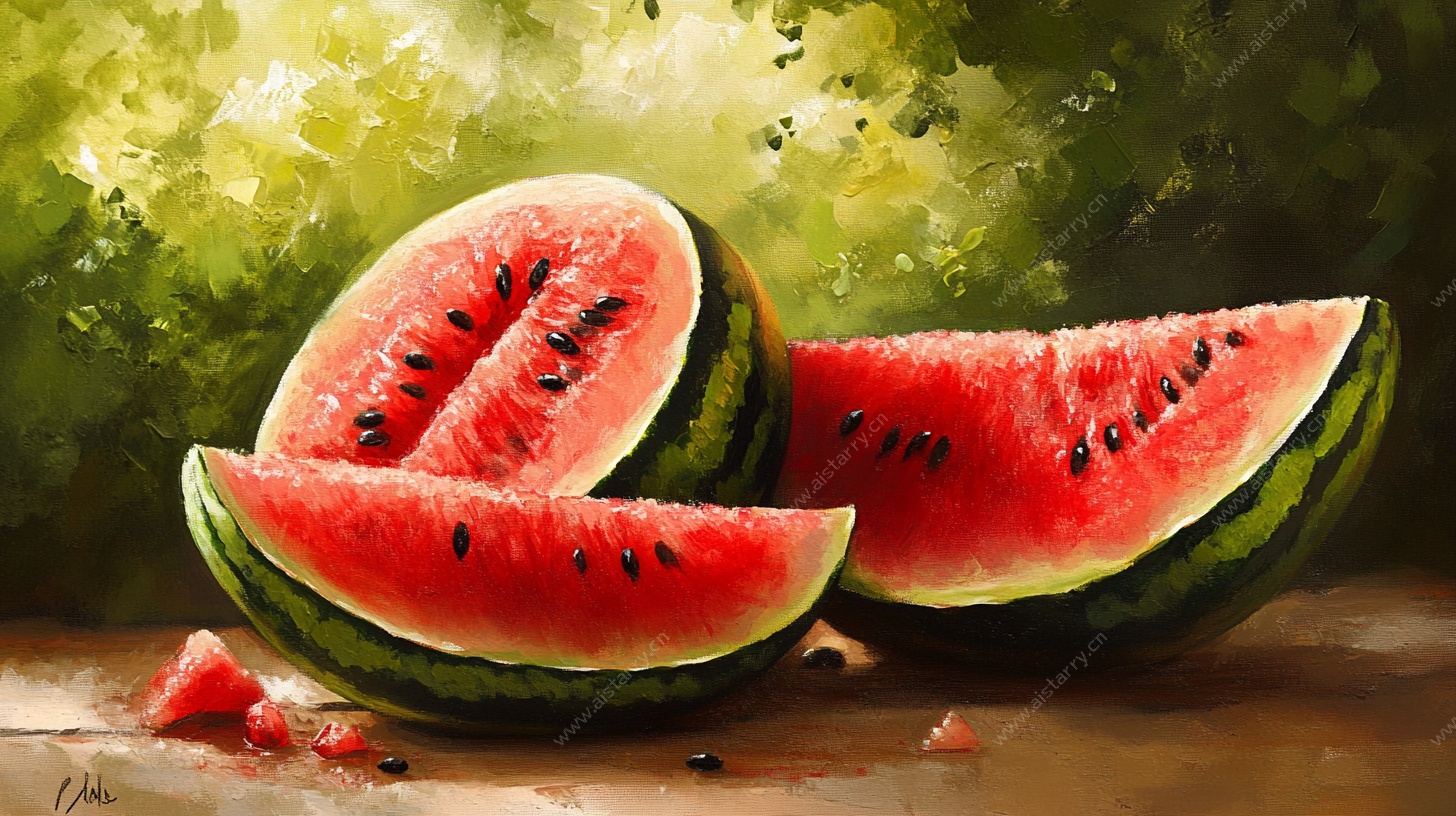 水彩风格西瓜静物画