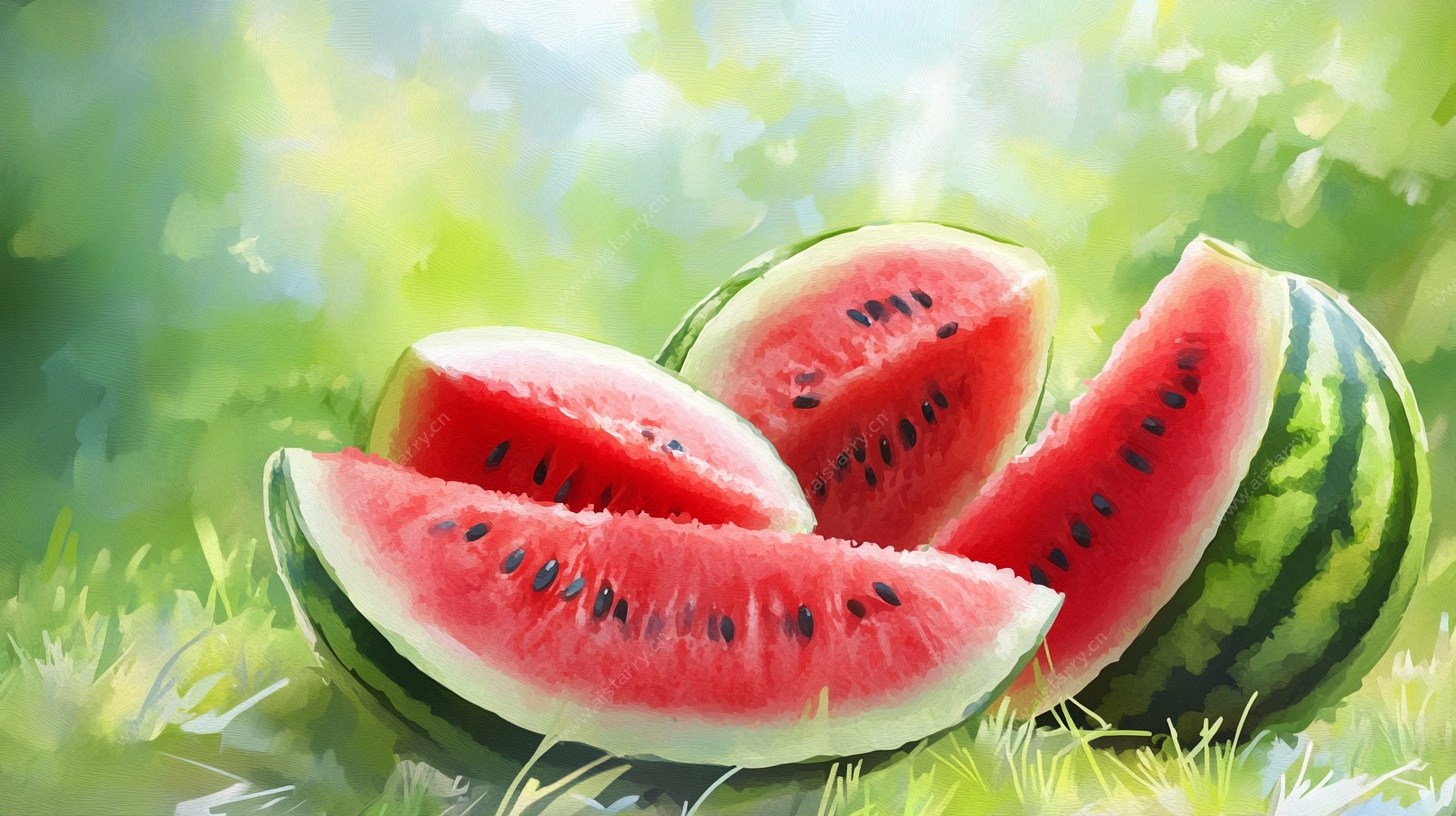 草地上的西瓜切片