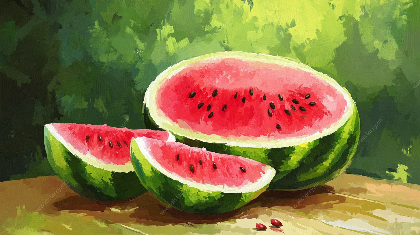 水彩风格切开的新鲜西瓜